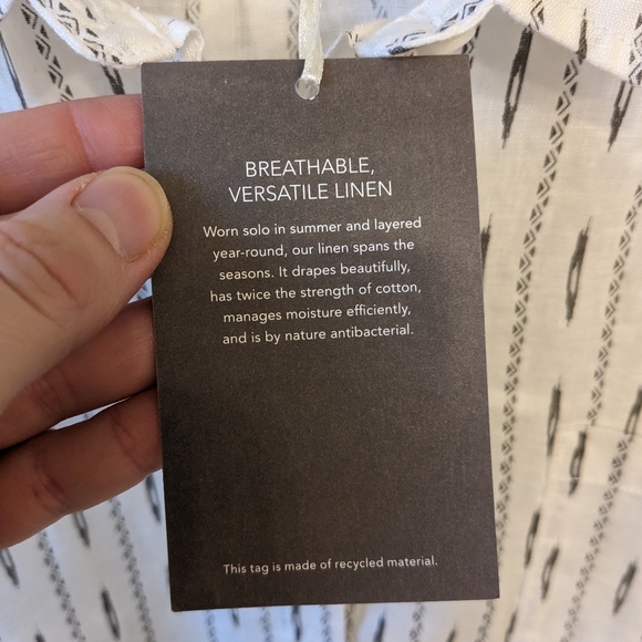 Garnet Hill 2021 White 100% Linen Pattern Printed Long Sleeve Button Up Shirt - Picture 5 of 8